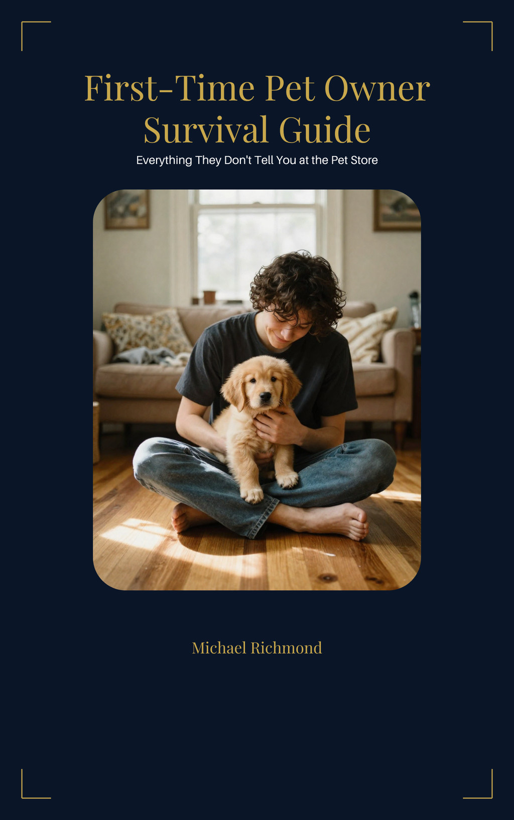 First-Time Pet Owner Survival Guide cover — navy and gold design