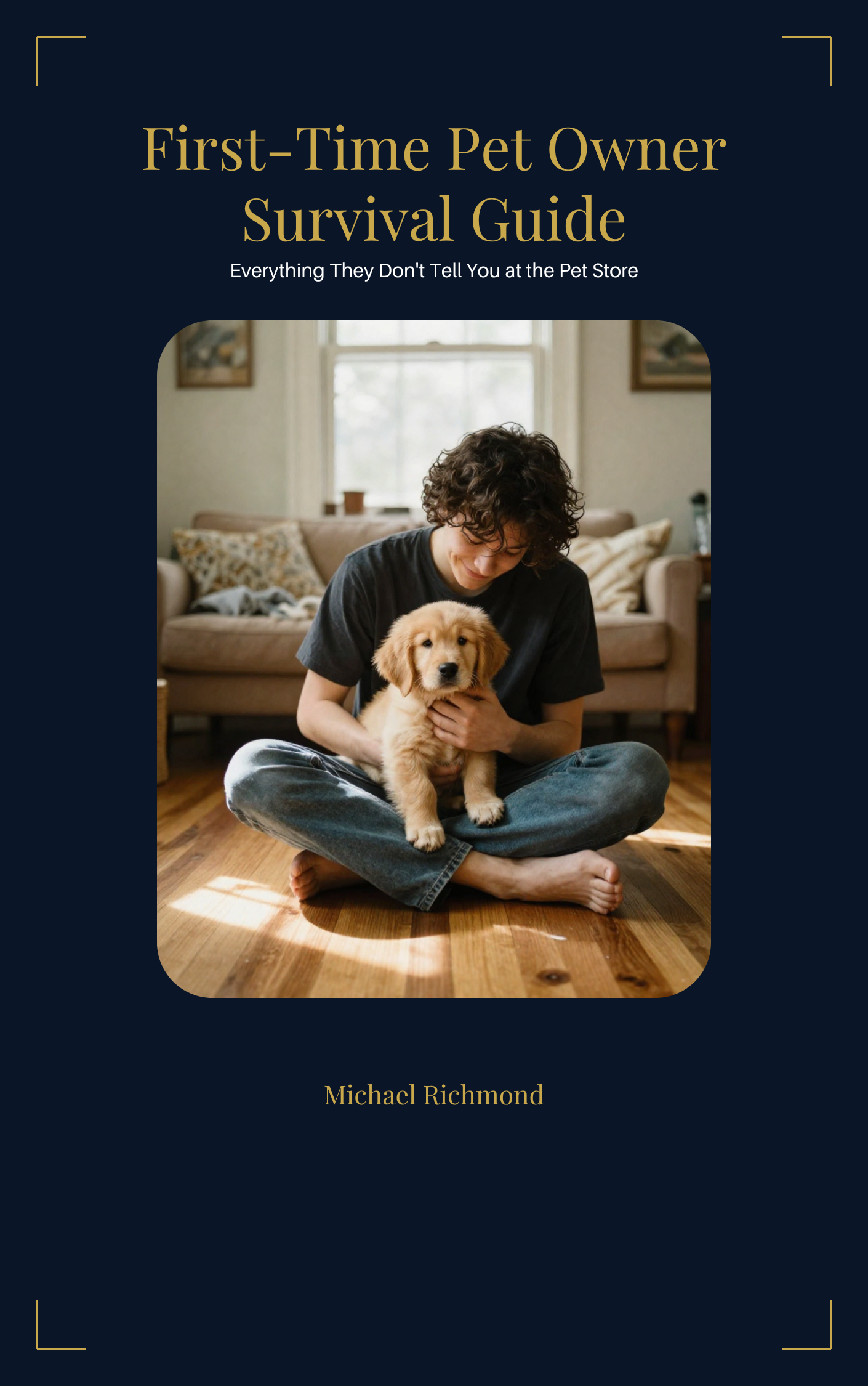 First-Time Pet Owner Survival Guide cover — navy and gold design