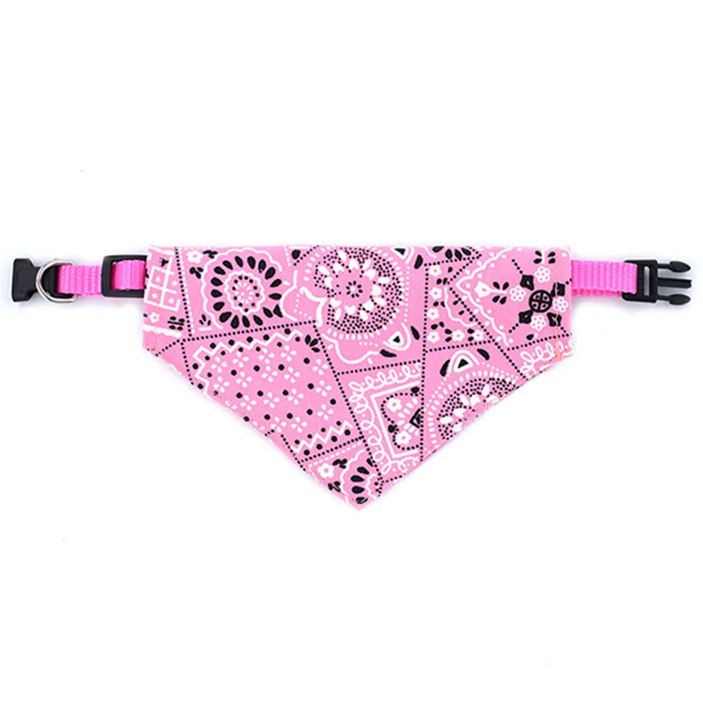 Pink bandana with black patterns on a white background