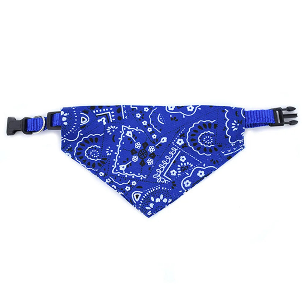Blue bandana with black patterns on a white background