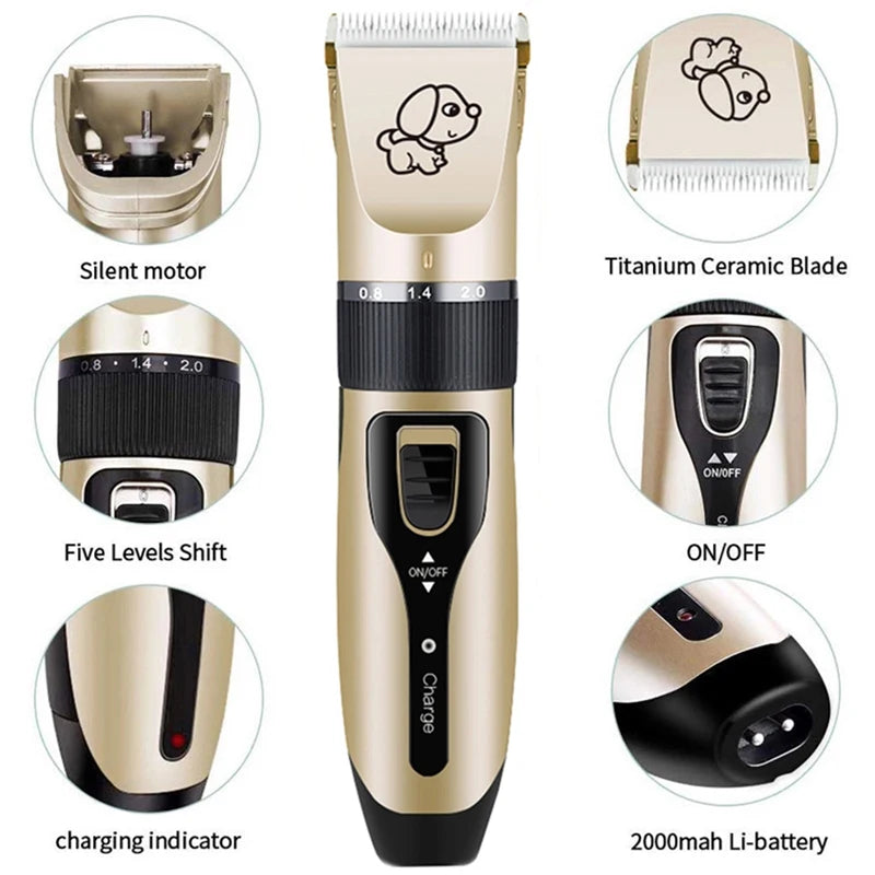 Hair trimmer with features highlighted on a white background