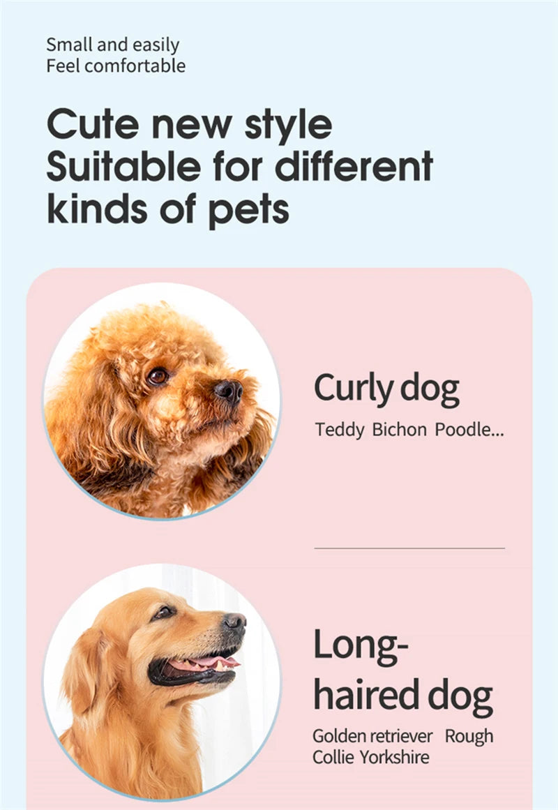 Product advertisement with images of dogs and text on a pink background