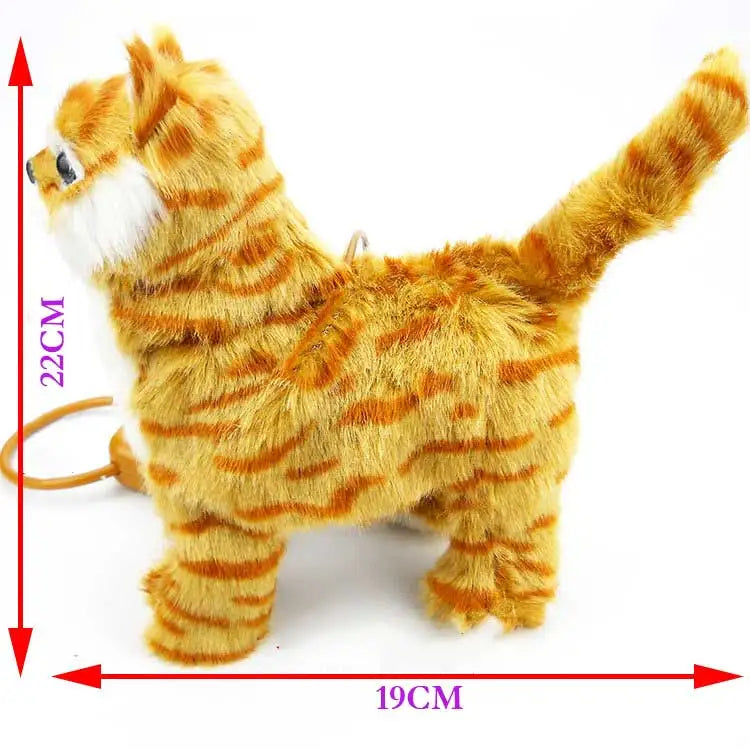 Plush toy cat with measurements on a white background