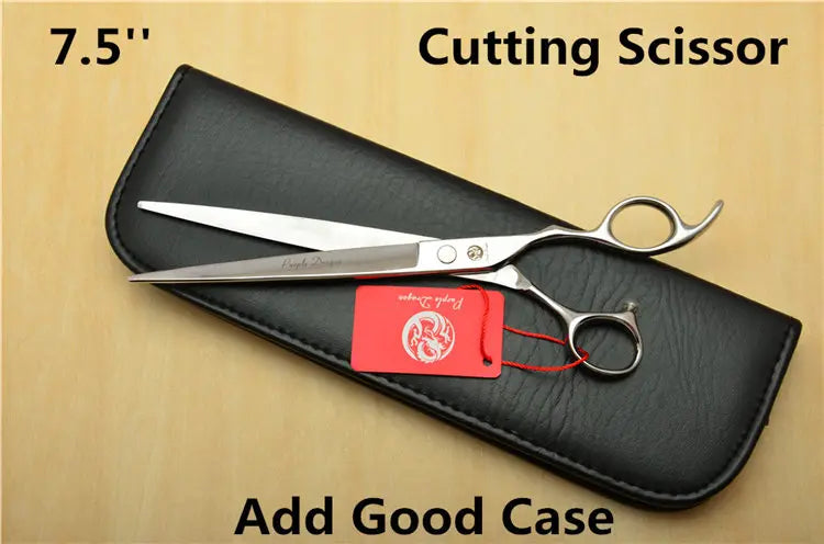 7.5 inch cutting scissors with a black case on a beige background
