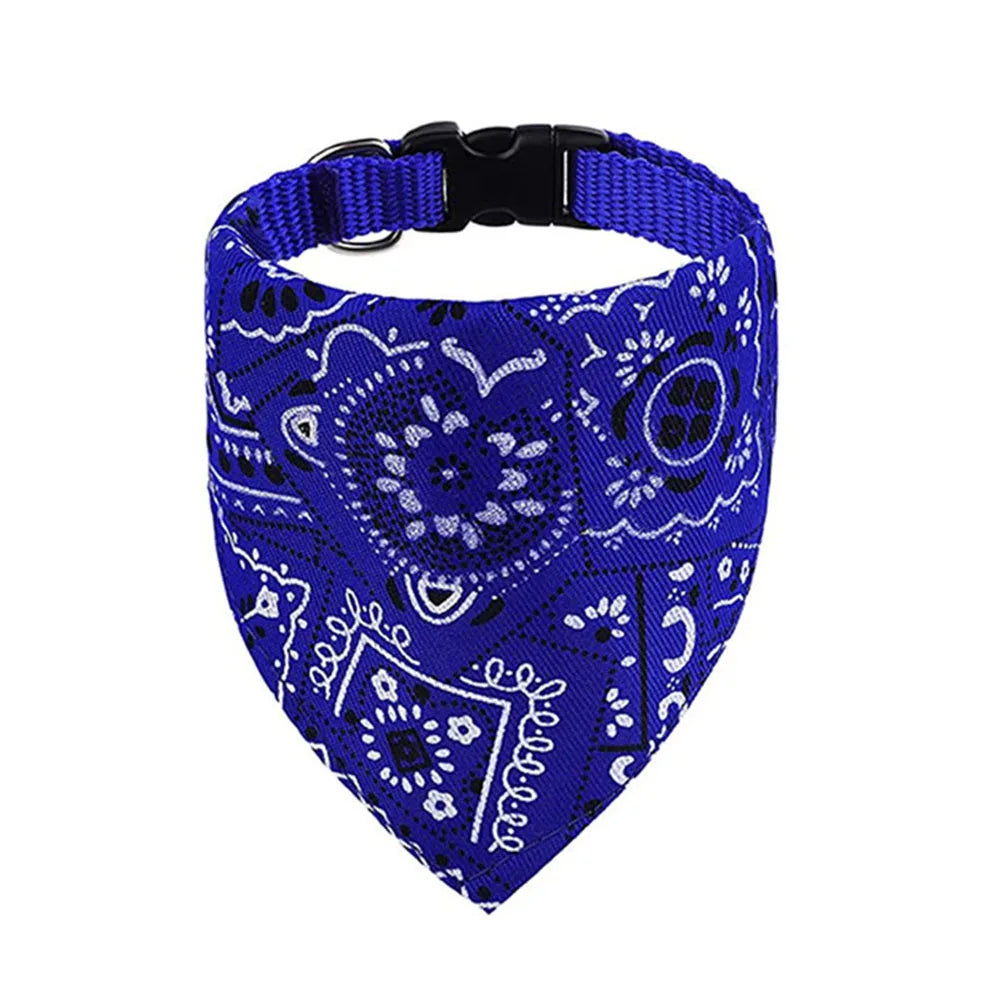 Blue bandana with white patterns on a white background