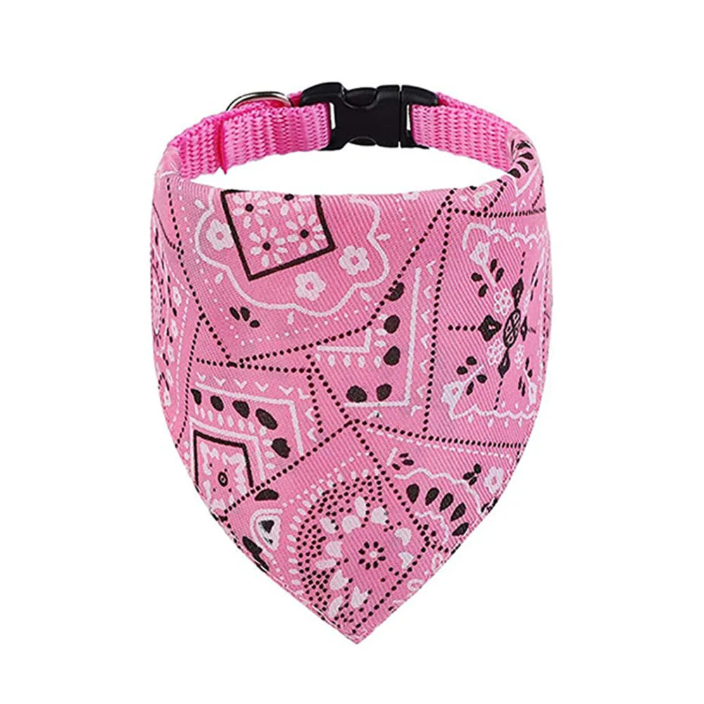 Pink bandana with black patterns on a white background