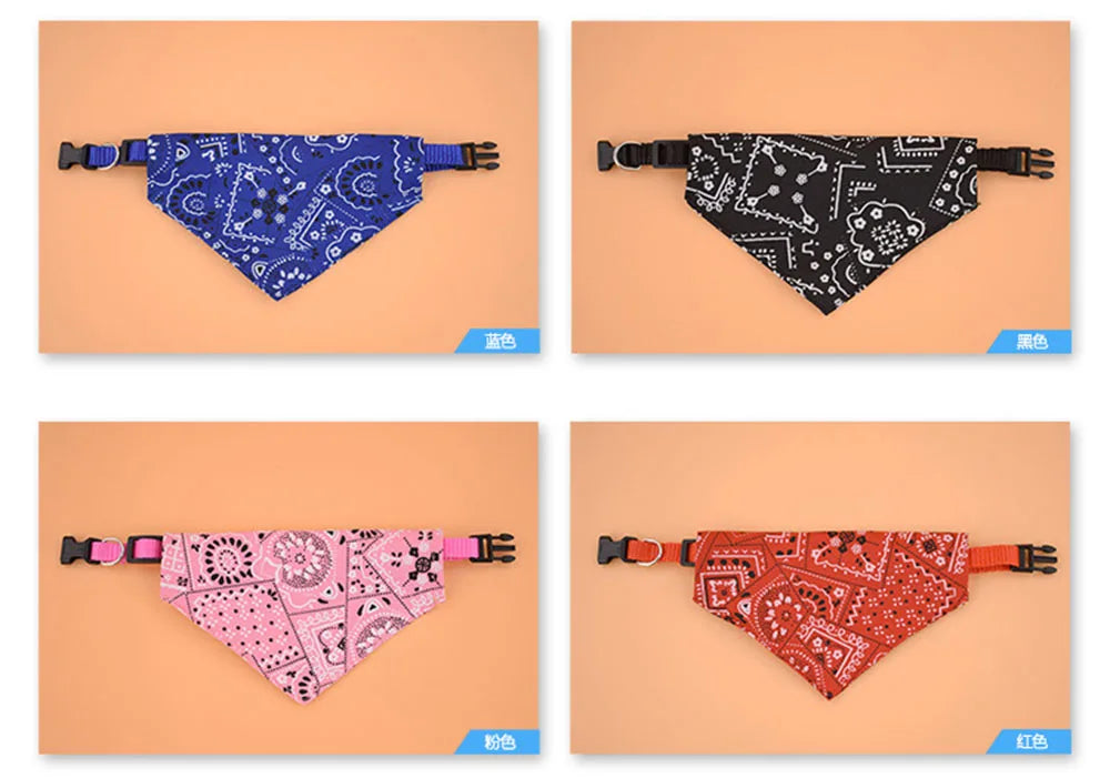 Four bandana-style fanny packs in different colors on a peach background