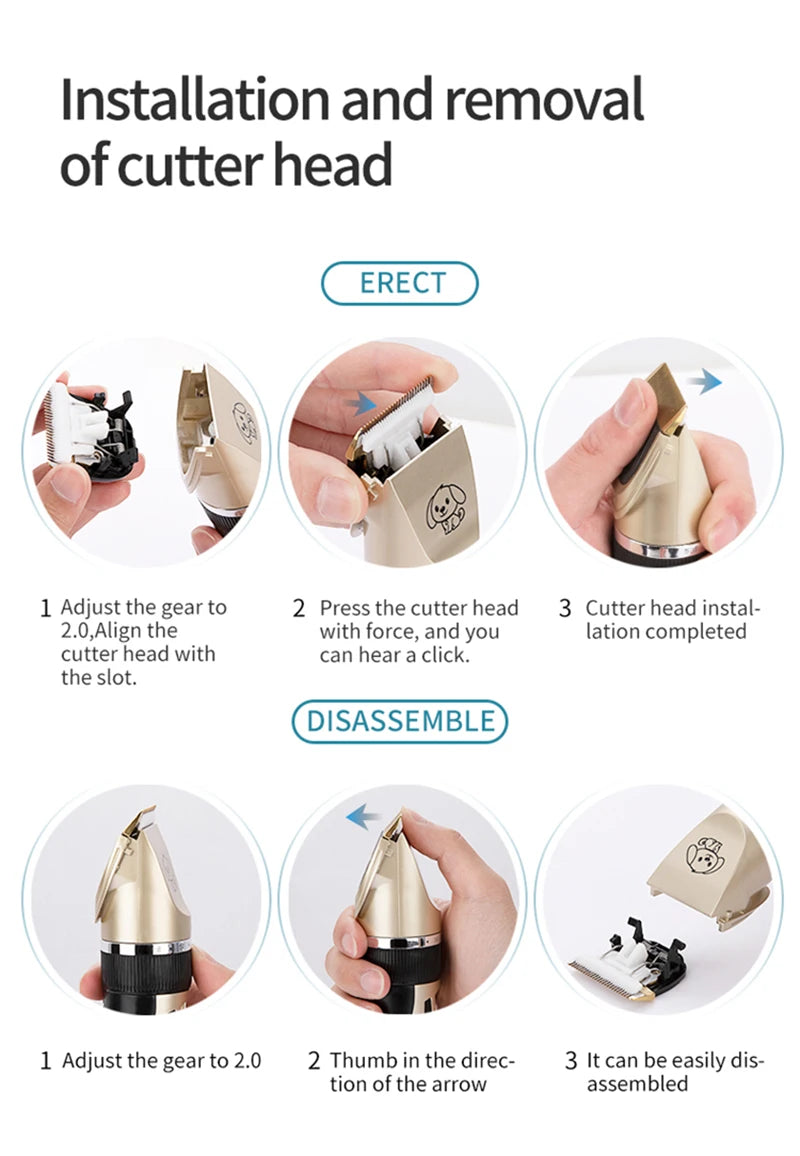 Step-by-step guide on installing and removing a cutter head with labeled images and text.