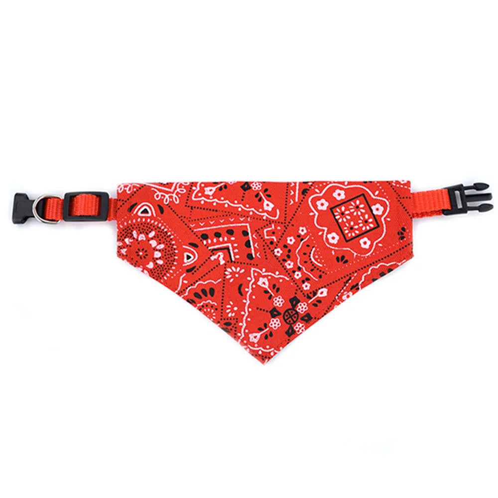 Red bandana with black and white patterns on a white background