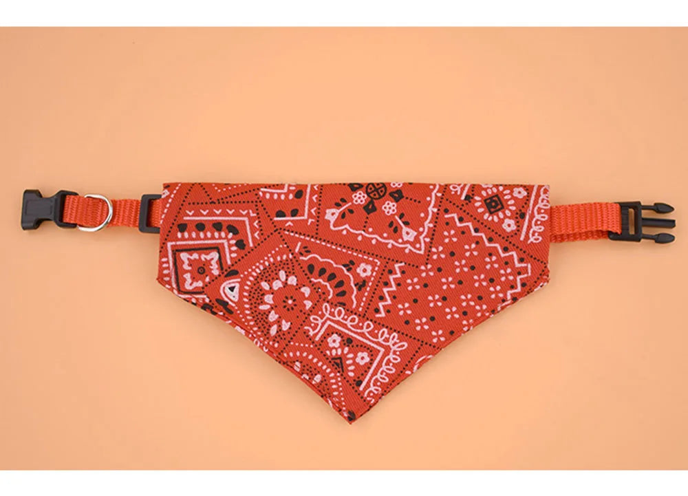 Red bandana with black patterns on a beige background