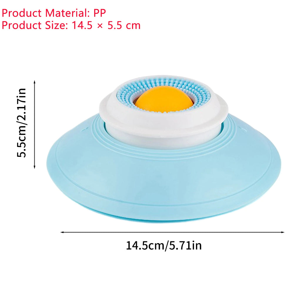 Small blue and white device with a yellow component, showing product material and size on a white background.