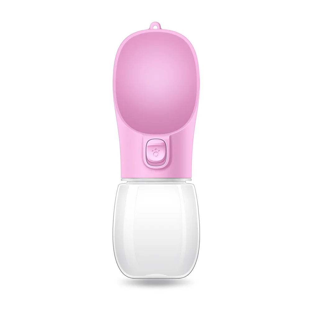 Pink pet water bottle on a white background