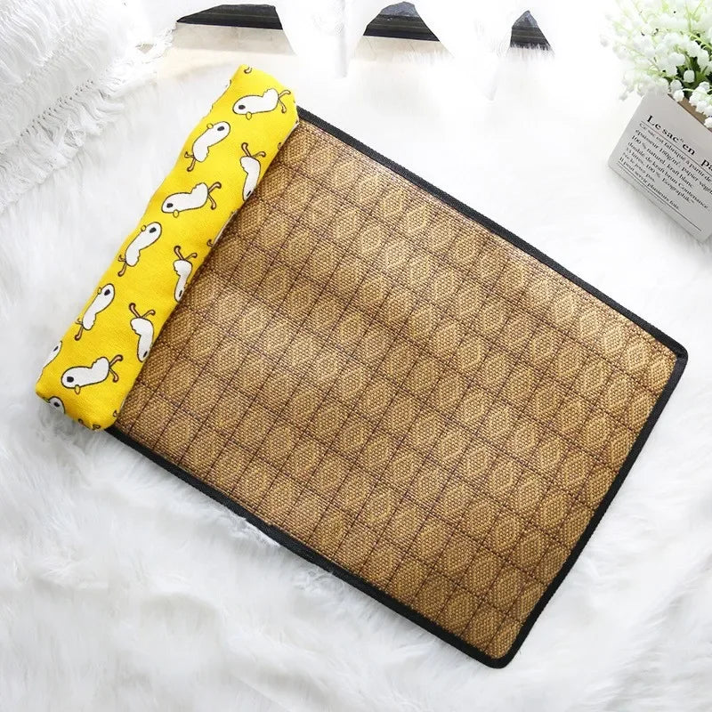 Textile product with yellow fabric and woven pattern on a white background