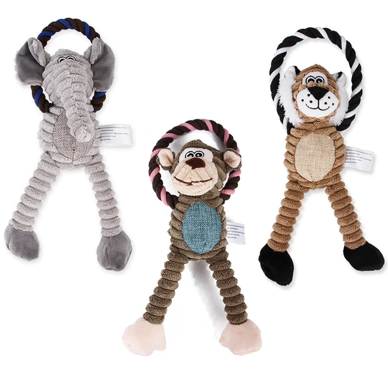 Three animal-themed plush toys on a white background