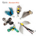 Six feathered cat toys mix colors on a white background