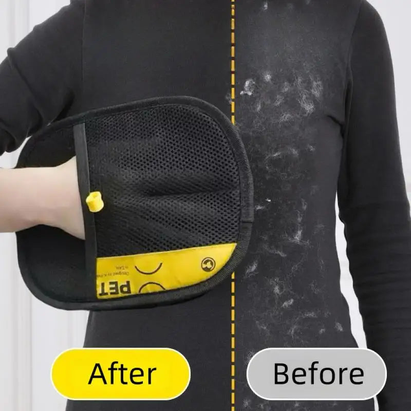  yellow and black hair removal glove labeled 'After' and 'Before'.
