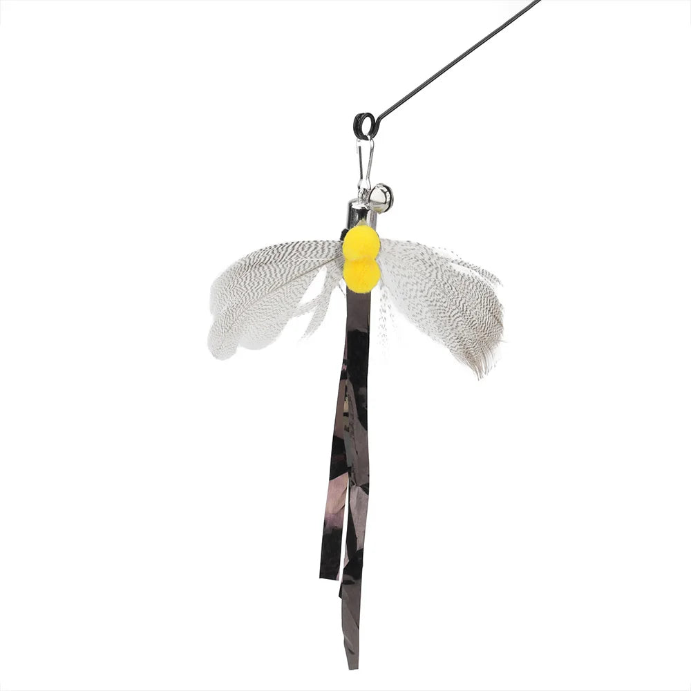 Fishing lure shaped like a dragonfly with a yellow body and black wings on a white background