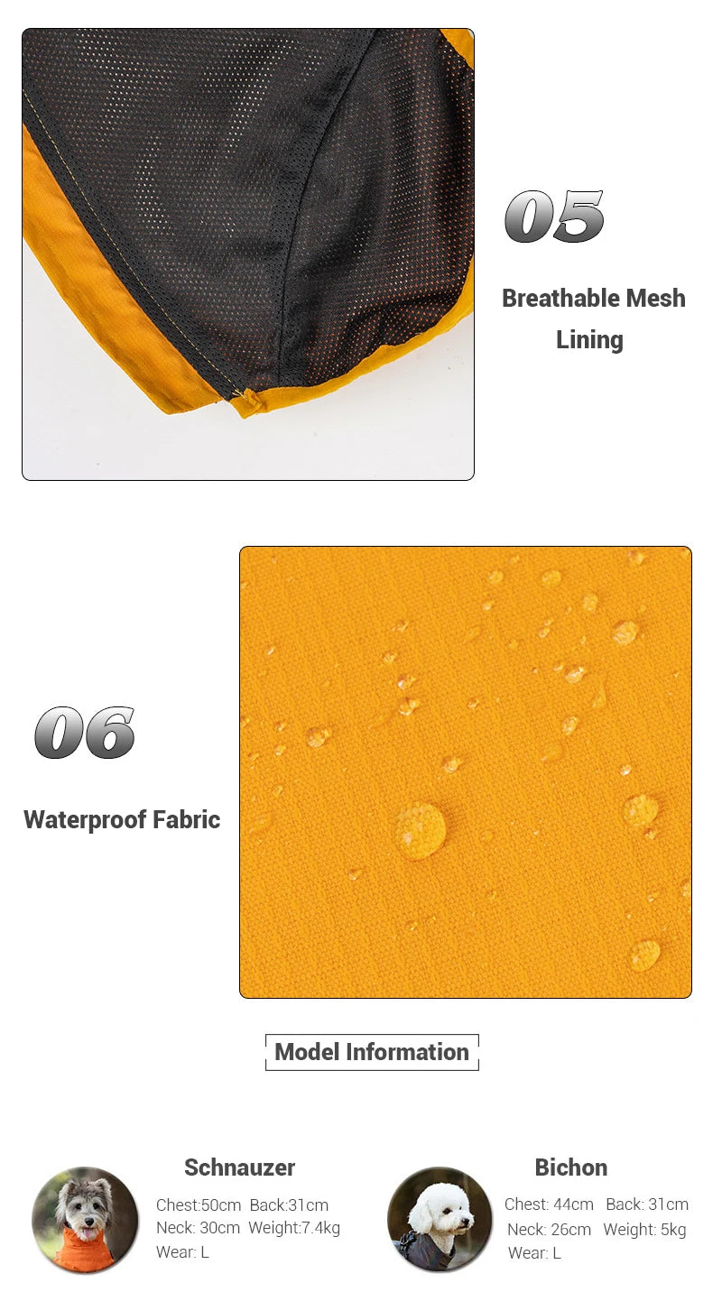 Product details with breathable mesh lining and waterproof fabric on a white background