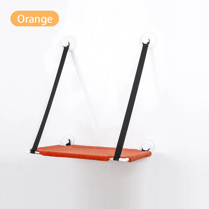 Orange lounger with black ropes on a white background