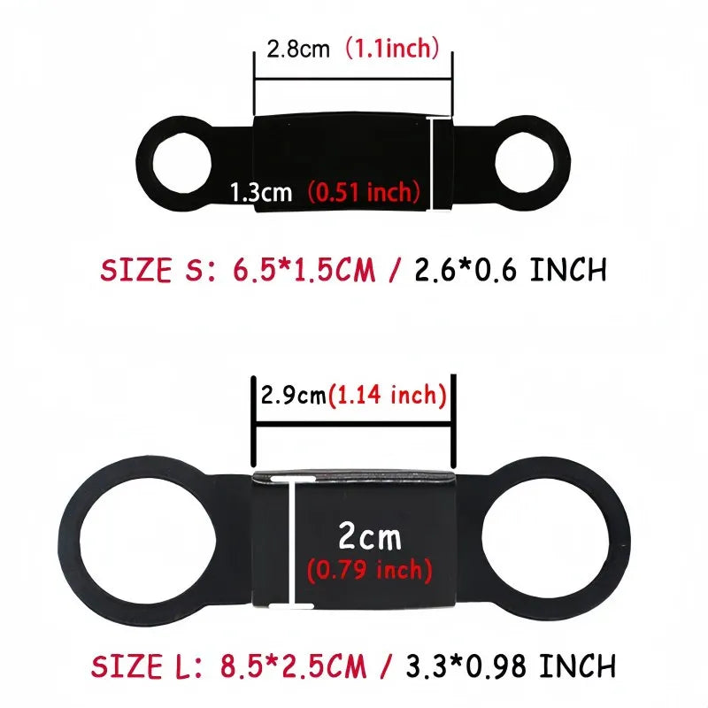 Measurement chart of a black metal clip with labeled dimensions on a white background