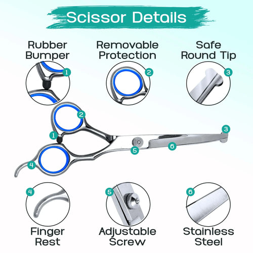 Scissor with labeled features on a white background