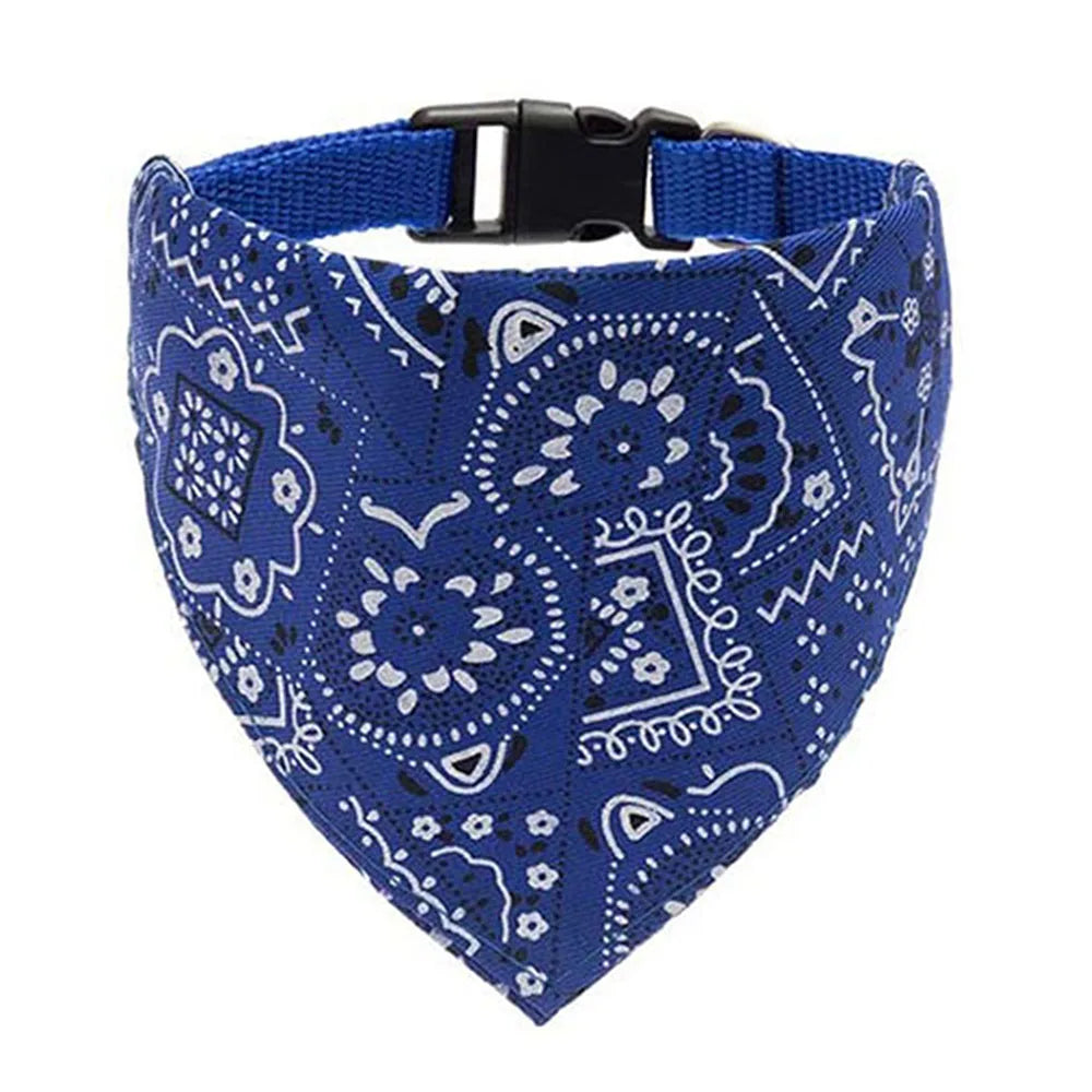 Blue bandana with white patterns on a white background