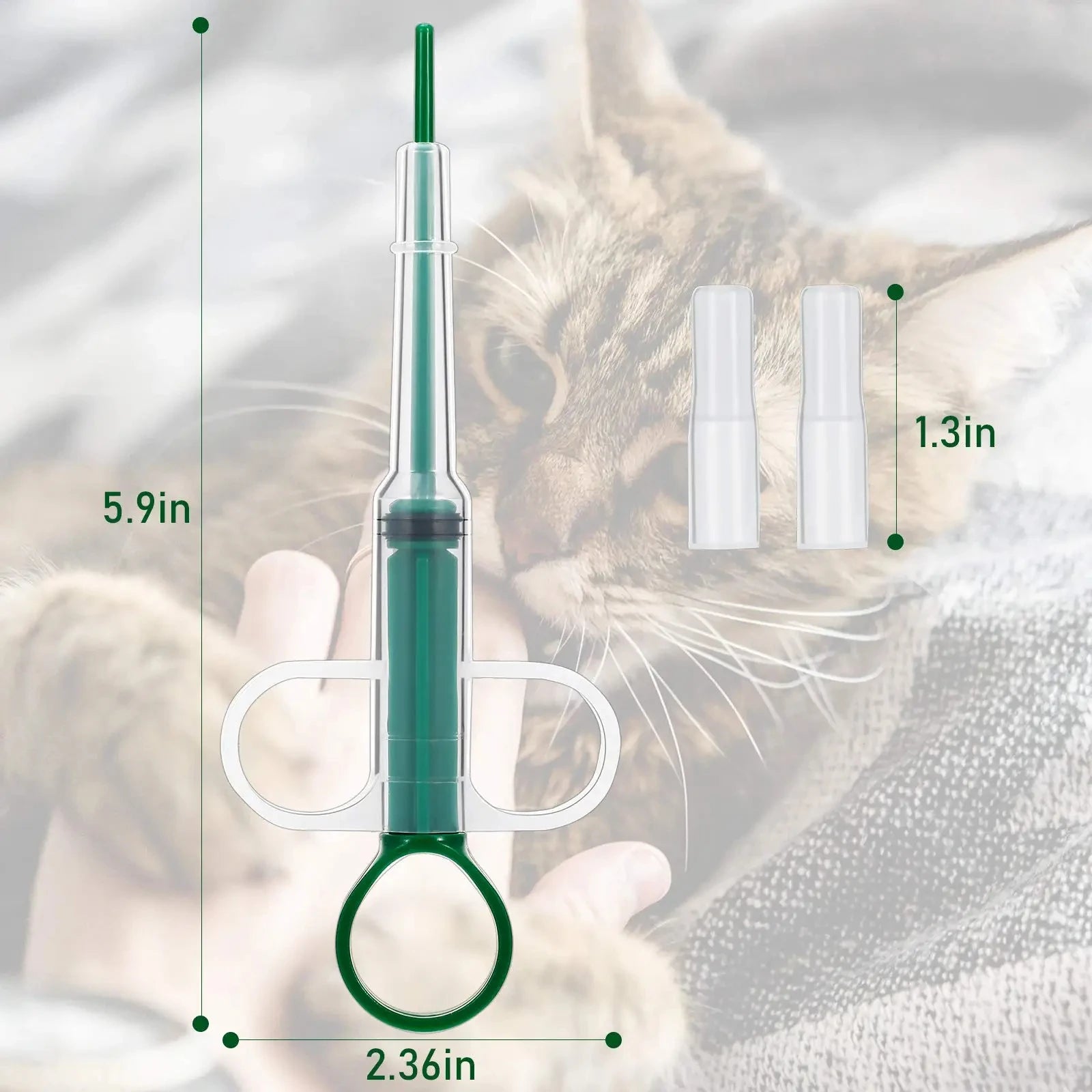 medication dispensing tool with measurements over a blurred cat background