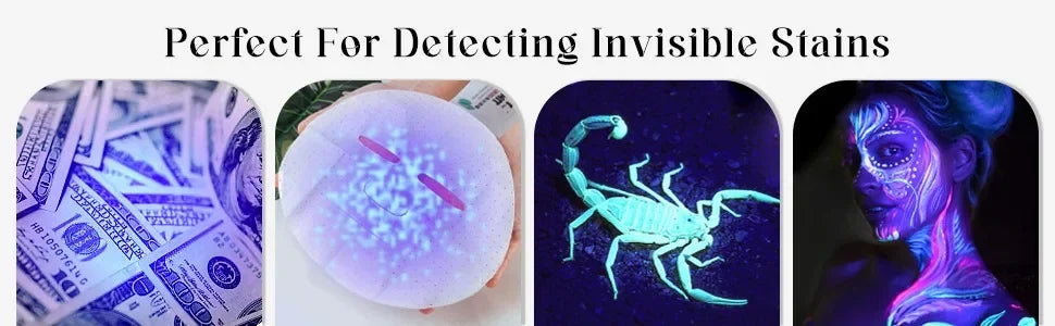 Product images with text 'Perfect For Detecting Invisible Stains' on a white background.