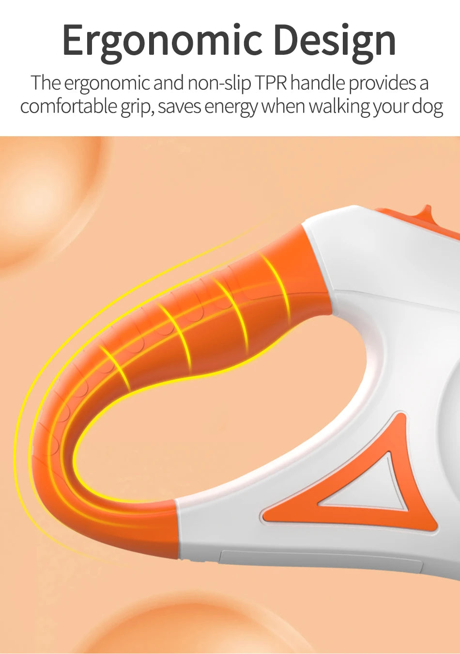 Ergonomic handle with non-slip TPR grip on a peach background