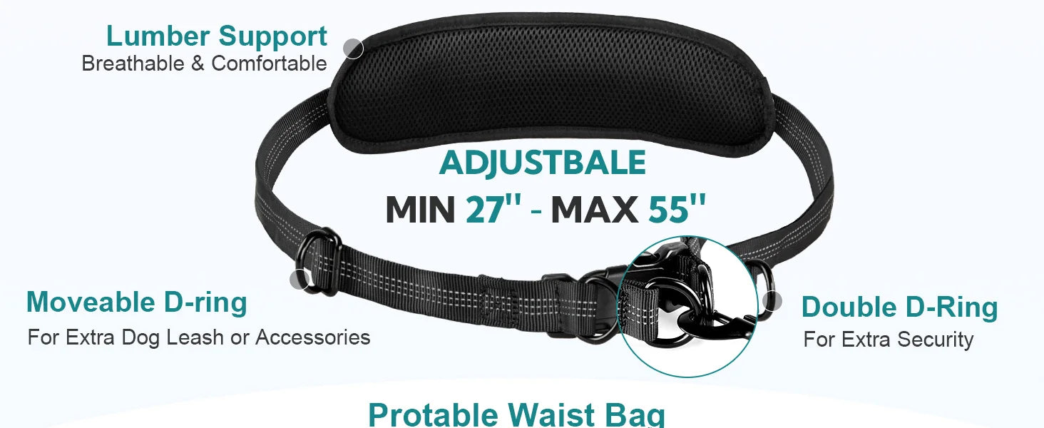 Black waist belt with adjustable features on a white background