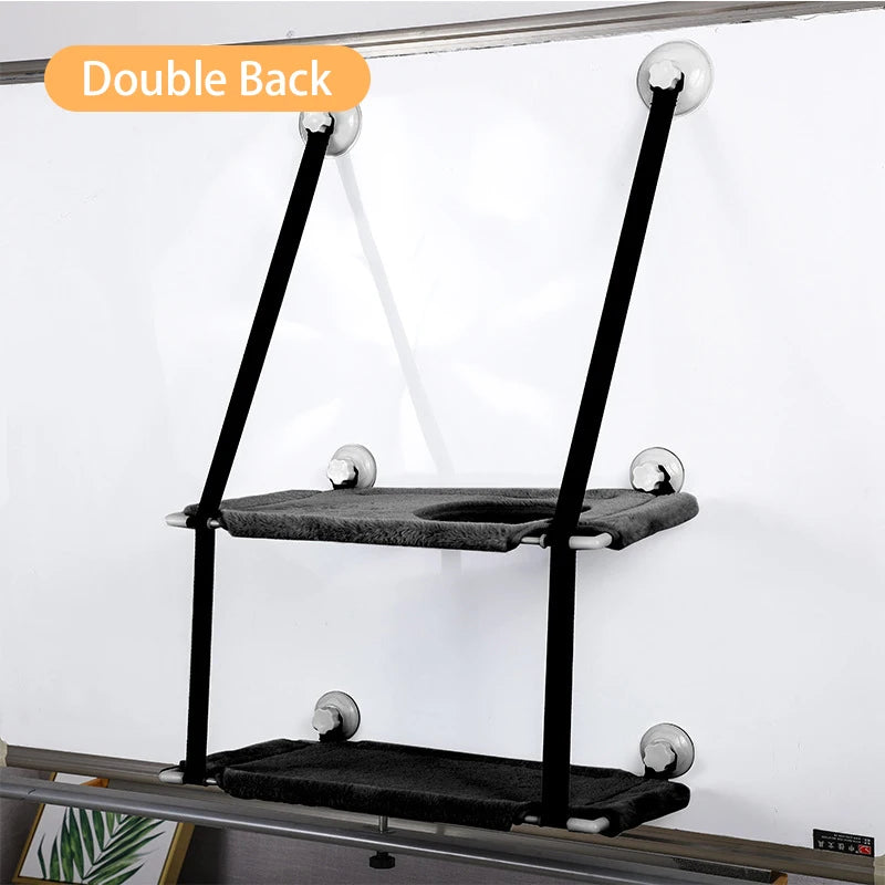 Two-tiered pet stand with 'Double Back' label on a white background
