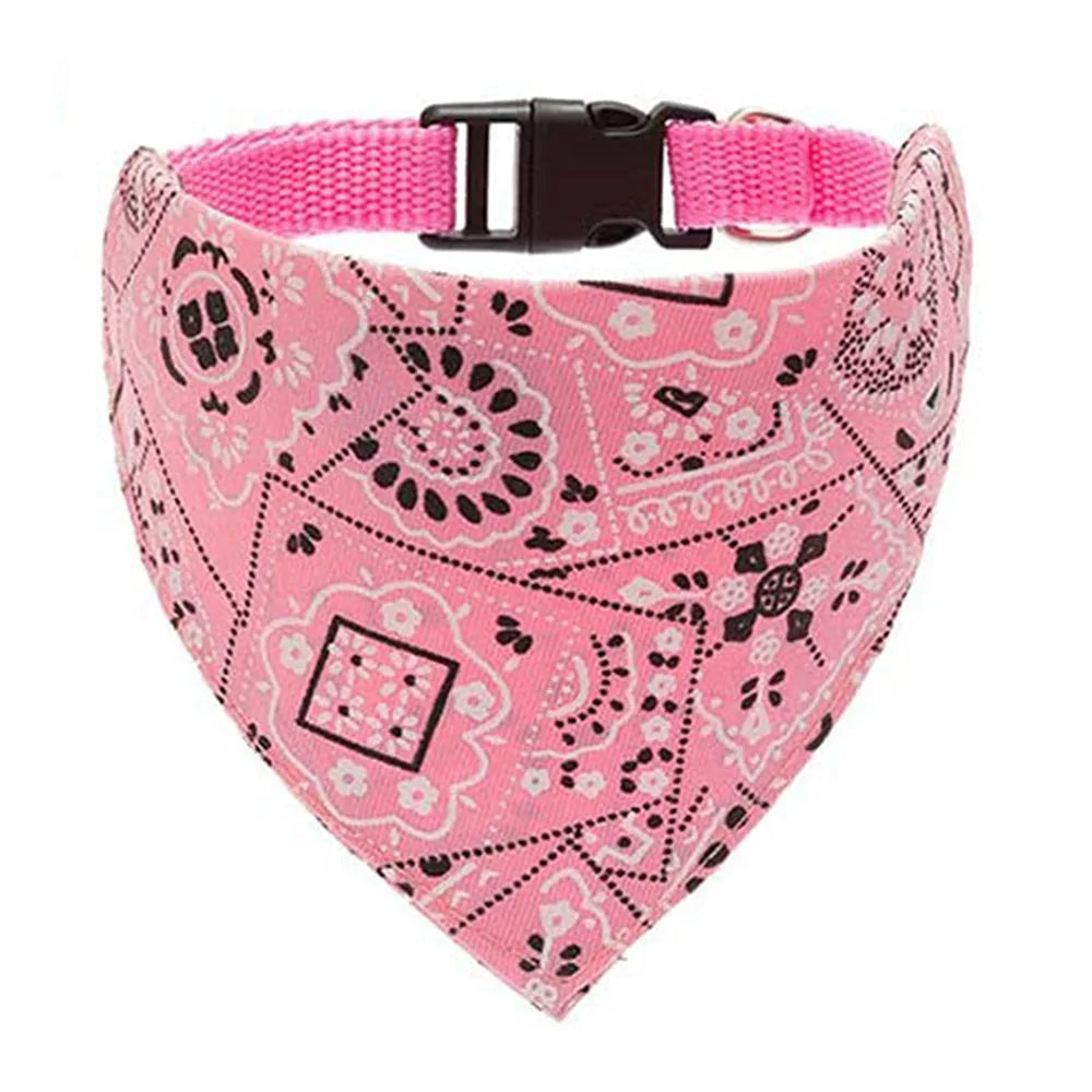 Pink bandana with black paisley pattern on a white background