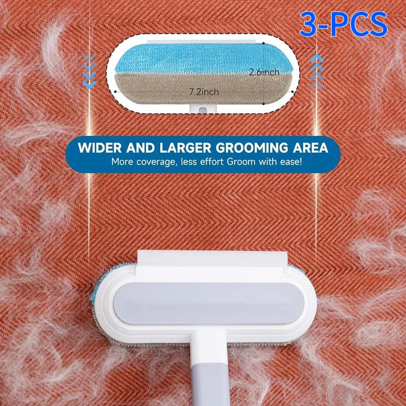 Pet grooming tool with wider and larger grooming area on a textured surface
