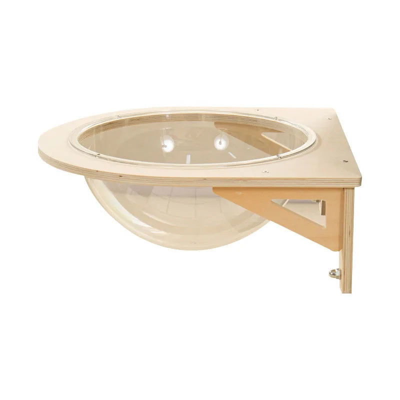 Corner pet bed with transparent plastic cover on a white background