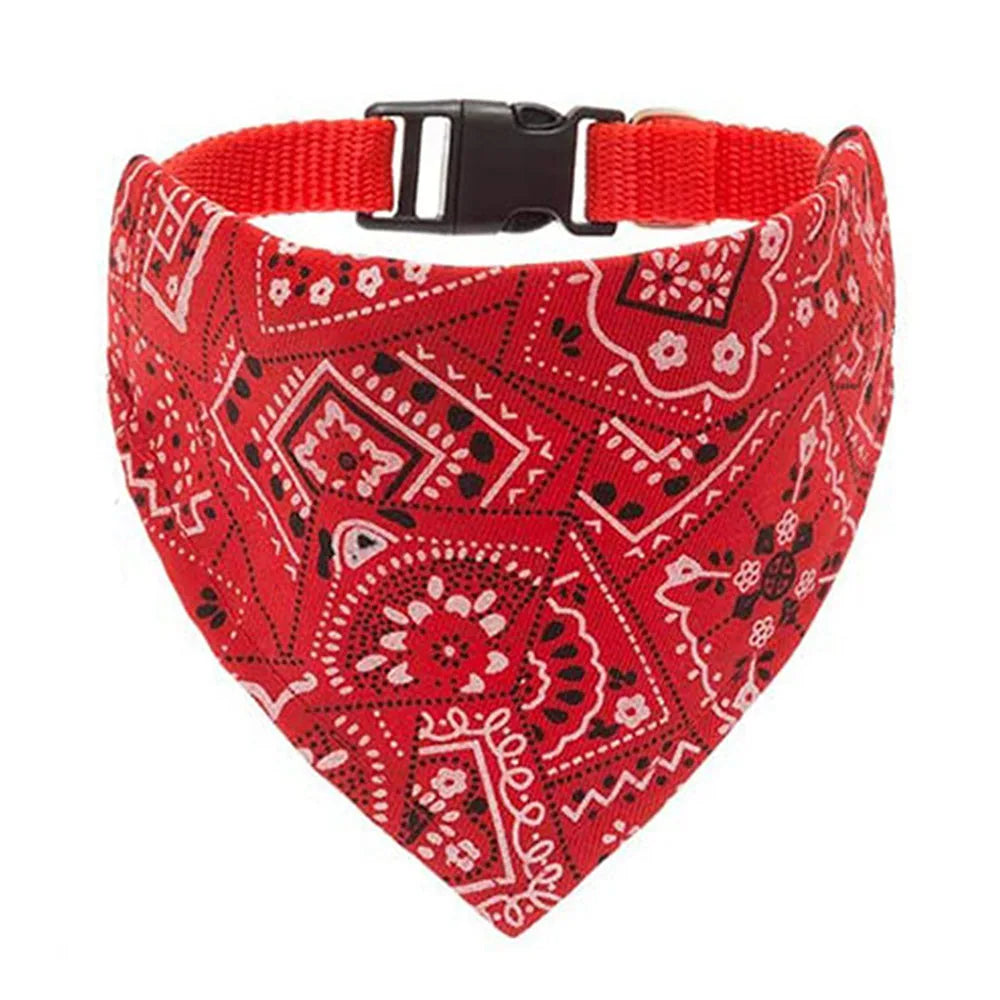 Red bandana with black patterns on a white background