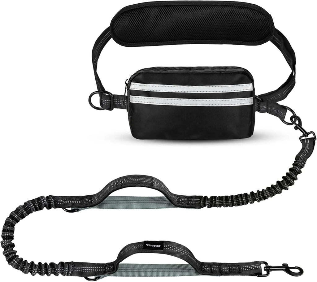 Black hands free dog leashes set on a white background