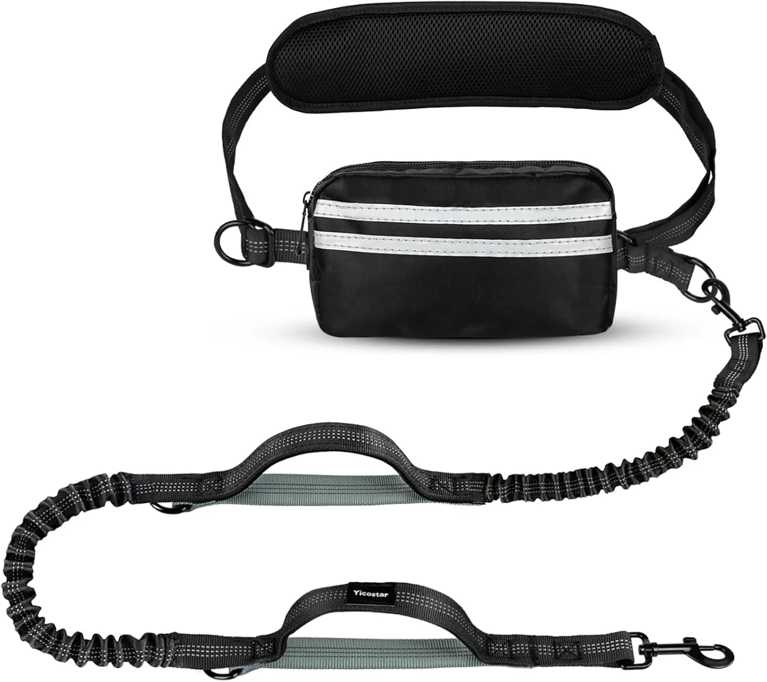 Black hands free dog leashes set on a white background