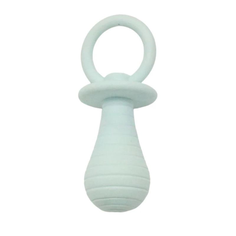 Light blue teething ring on a white background