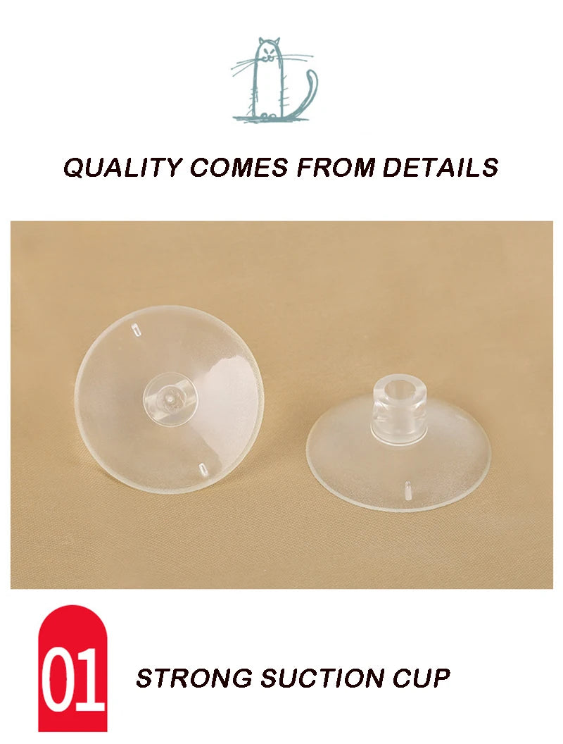 Two strong suction cups on a cardboard background with text 'Quality Comes from Details' and 'Strong Suction Cup'.
