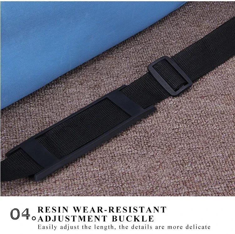 Black strap with resin wear-resistant adjustment buckle on a textured surface