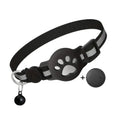 Black pet collar with paw design and additional components on a white background