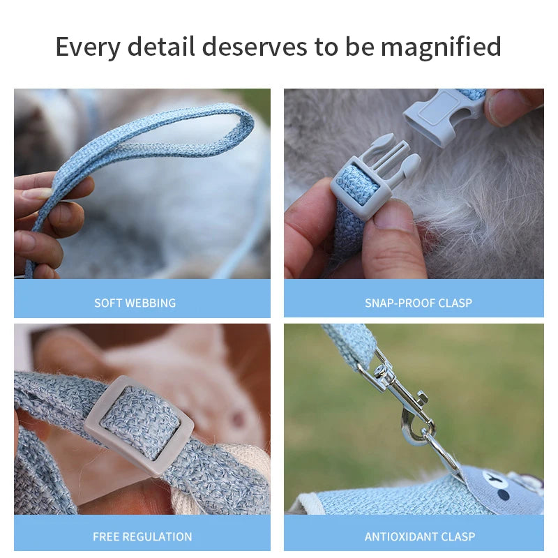 Dog leash with soft webbing, snap-proof clasp, free regulation, and antioxidant clasp features.