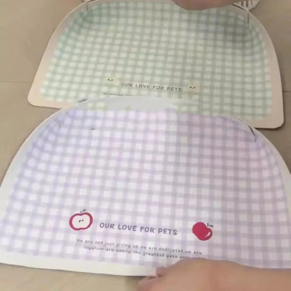 Two pet mats with checkered patterns and 'Our Love for Pets' branding.