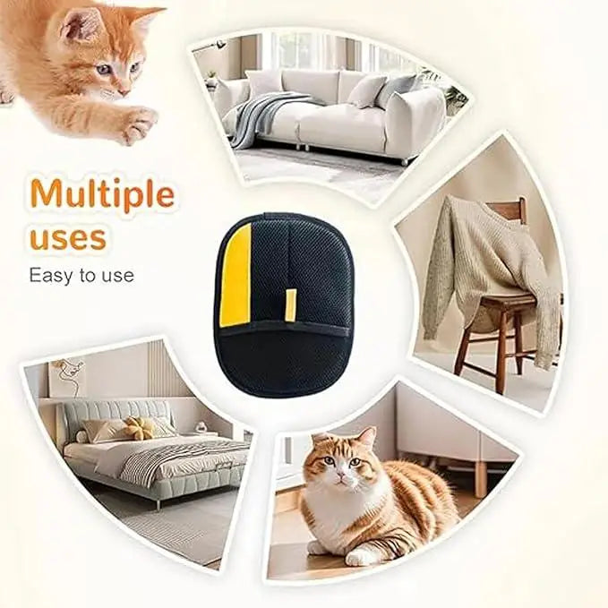 Product with text 'Multiple uses Easy to use' surrounded by images of a cat, a couch, a chair, and a bed.
