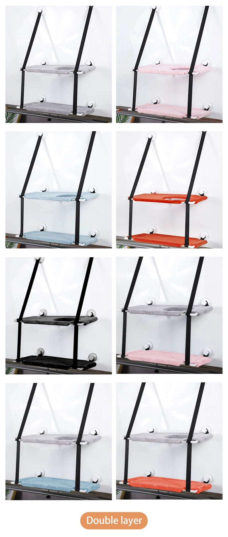 Collage of a double-layered cat lounger with different color options.