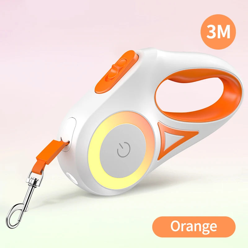 Orange and white pet leash with 3M label on a light pink background
