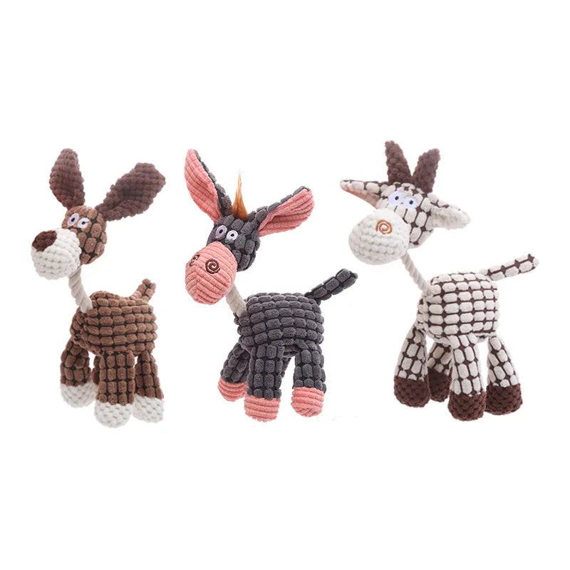 Donkey-dog -goat  toys with different color patterns on a white background