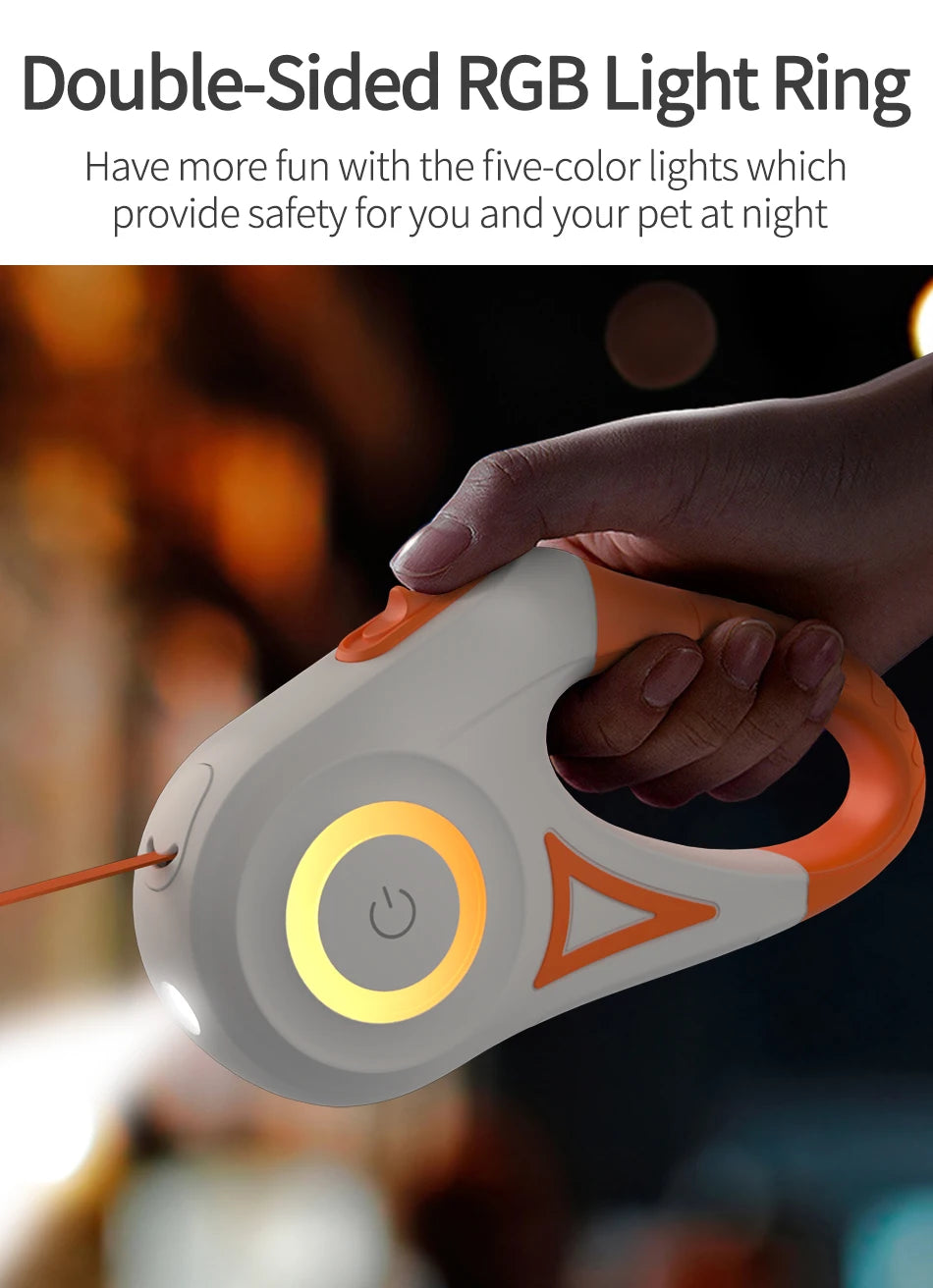 Double-sided RGB light ring held by a hand with text about safety and fun.
