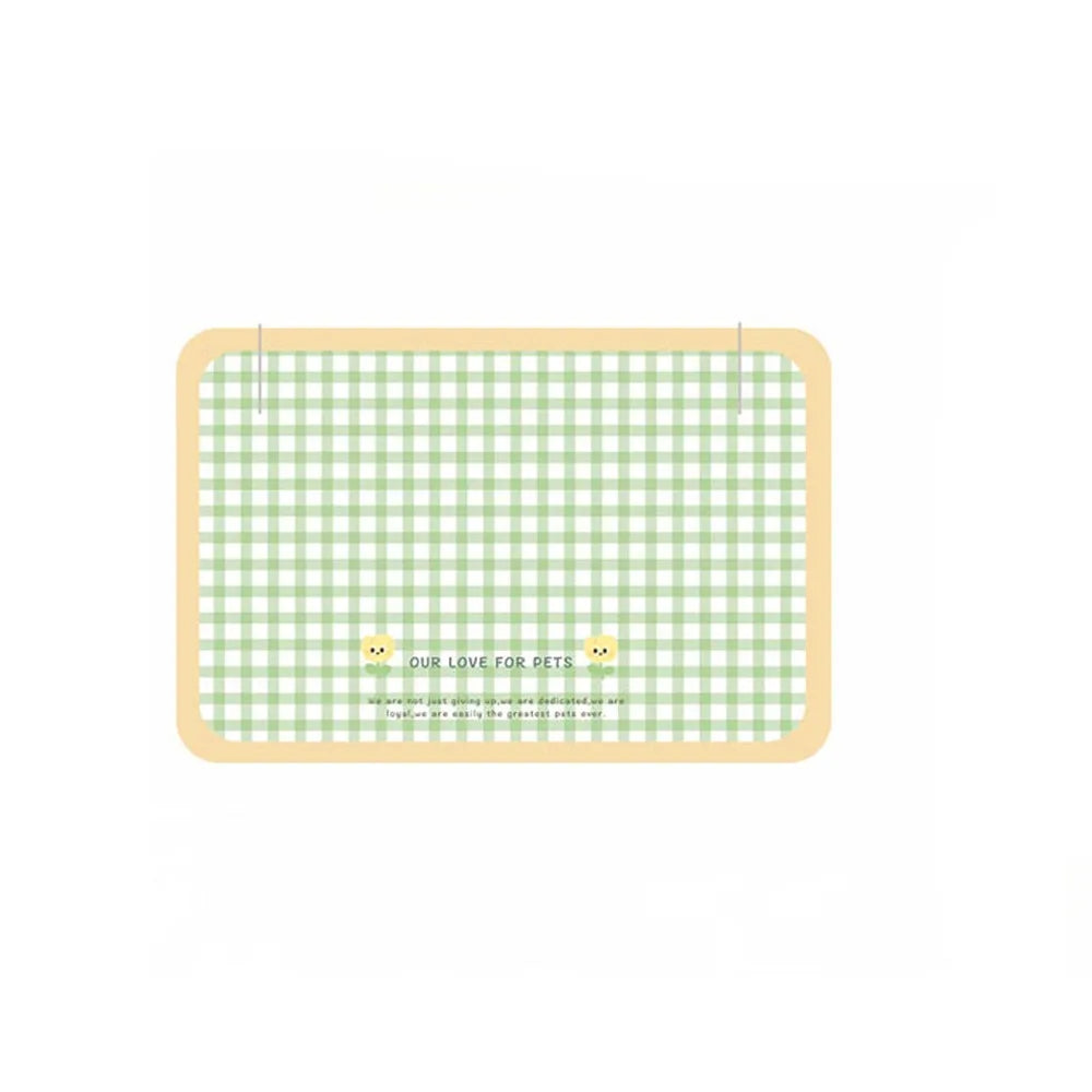 Green checkered mat with yellow border on a white background