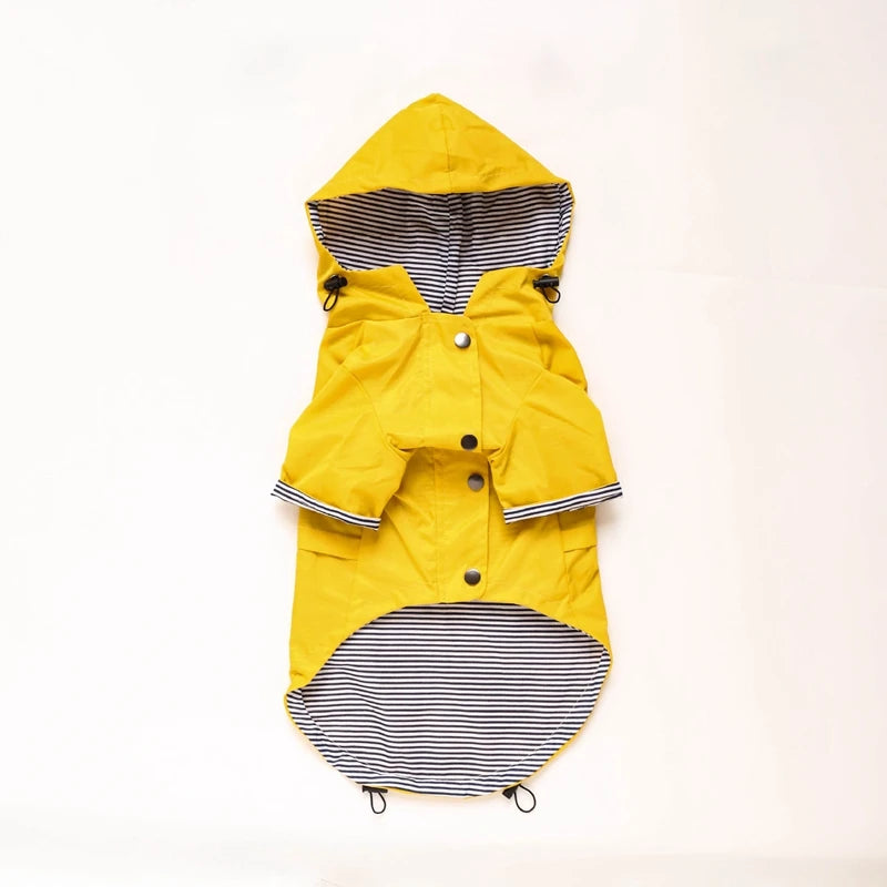 Yellow raincoat with striped interior on a white background